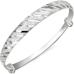925 Sterling Silver Plated Cuff Bangle Bracelets For Women Fashionable Glitter